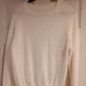 SHEIN Cream Fuzzy Crew Neck Sweater
